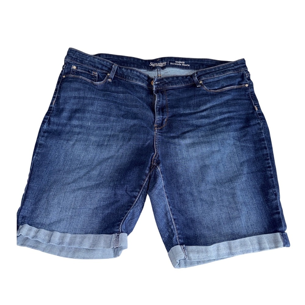 Signature Levi Strauss Bermuda Shorts Womens 22 Dark Wash ‎ Modern Cuffed